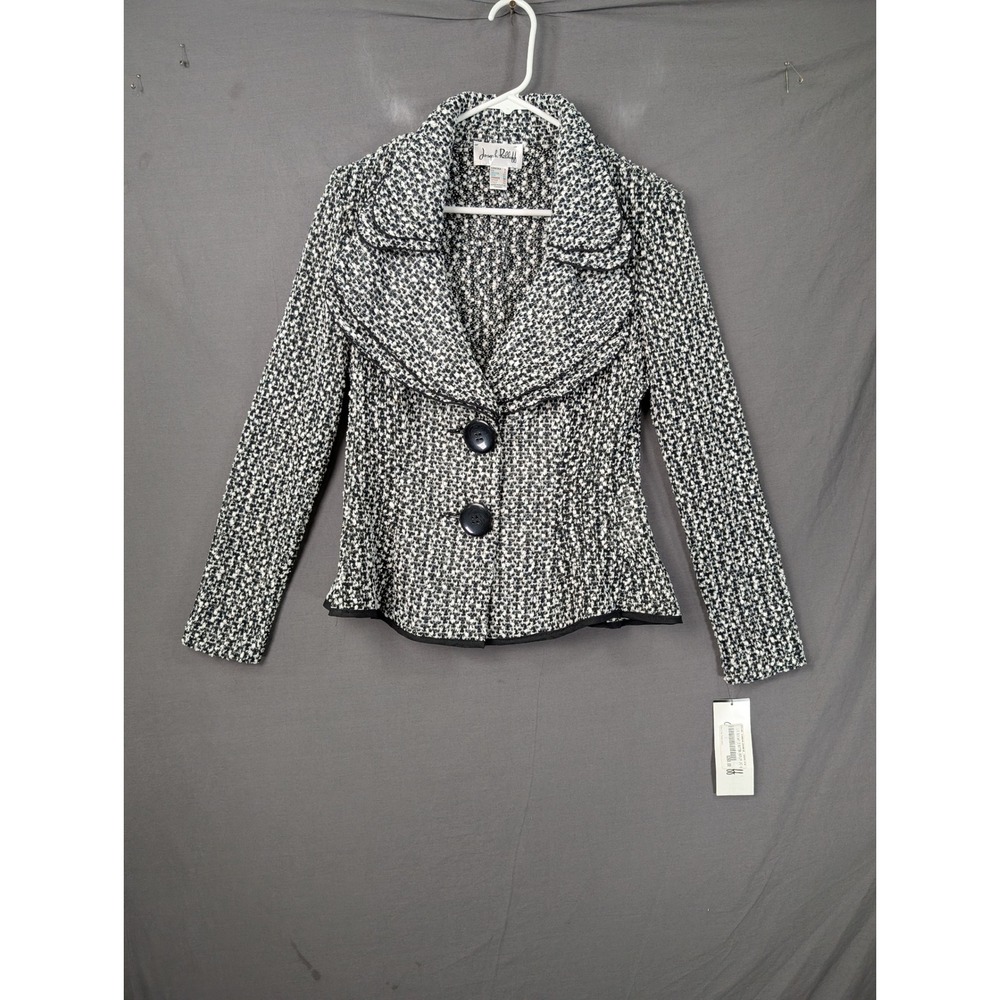 Joseph Ribkoff Womens Black White Tweed Peplum Jacket Size 6